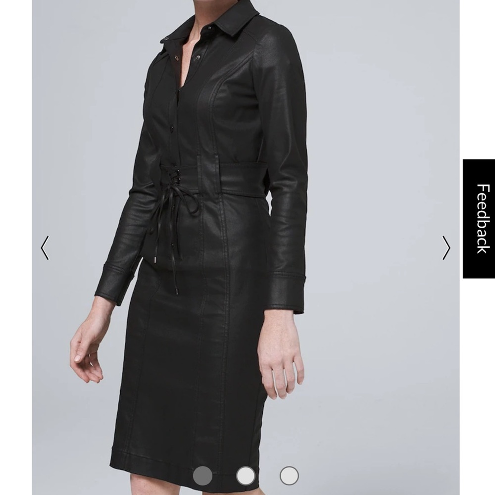 Black Faux Leather Shirt Dress with Lace-Up Waist